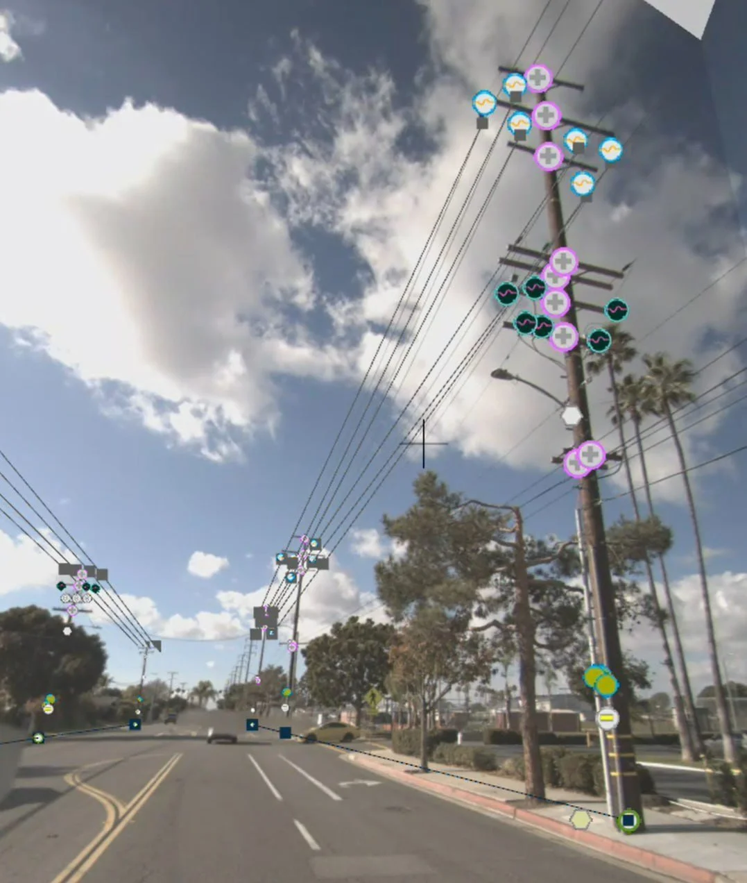 Distribution pole and conductors captured by GeoCam