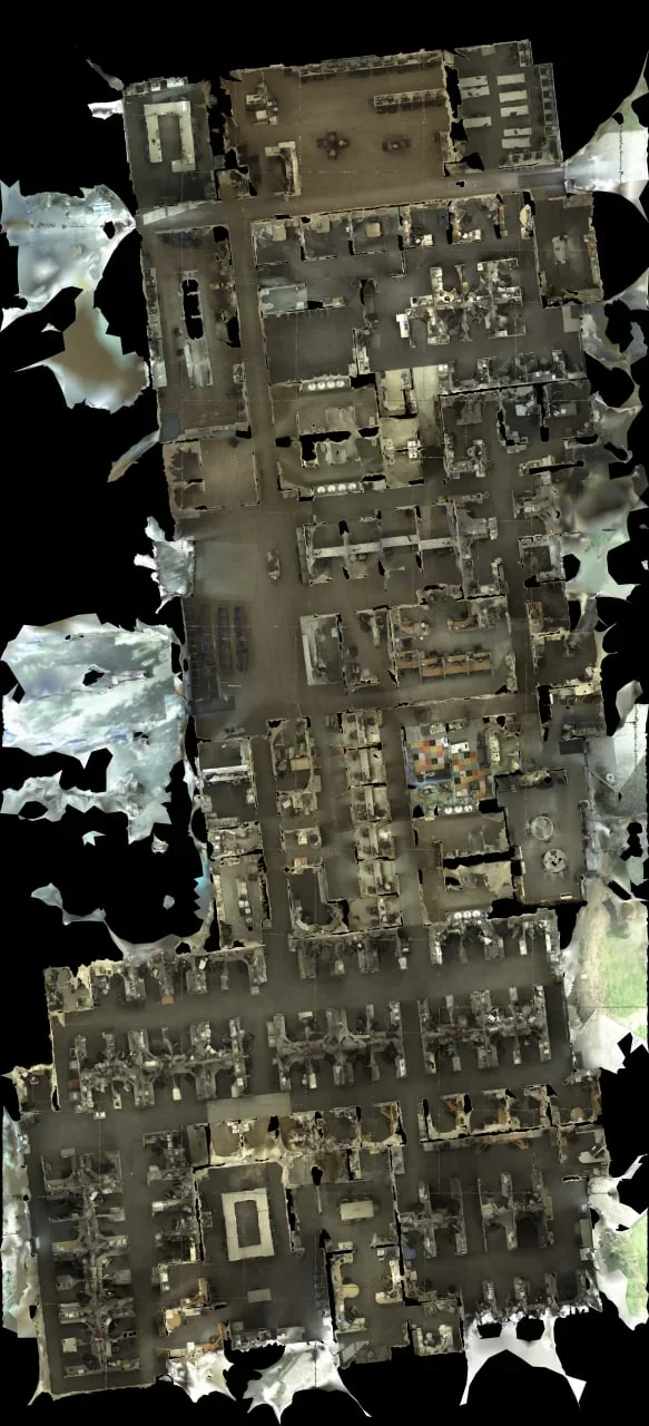 Top-down 3D reconstruction of a facility showing every room